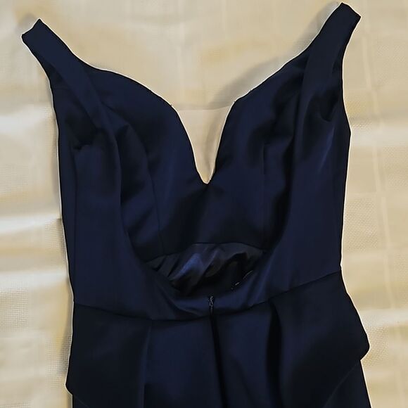 Brides Women's Mermaid High-Low Draped Low Back Maxi Dress Size 8 Navy Blue - Picture 15 of 16